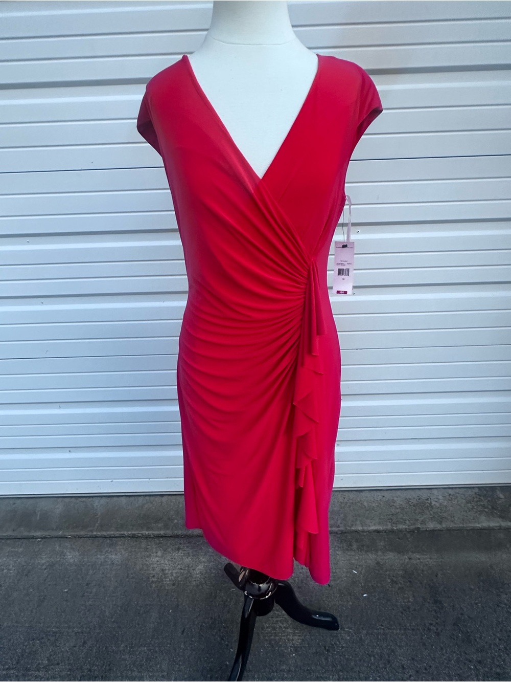 American Living red Ruched v neck Midi Dress